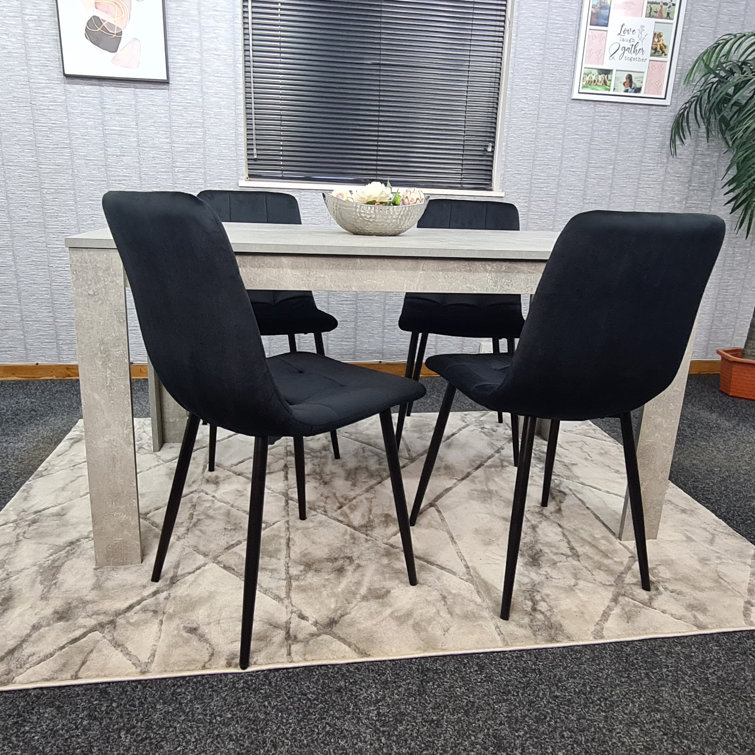 Stone Grey Effect 117Cm Dining Table With 4 Black Or Grey TuftedVelvet Chairs